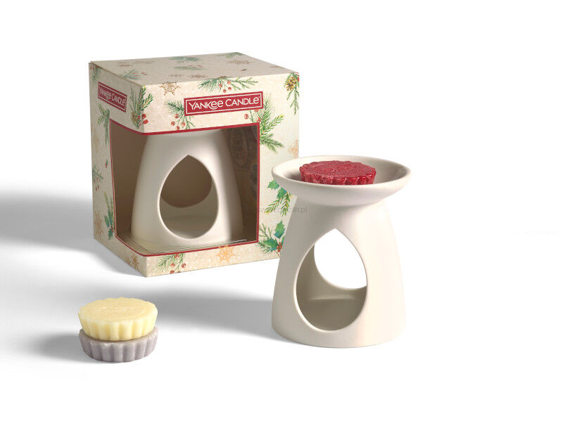 Zestaw prezentowy Yankee Candle - biały kominek + 3 woski