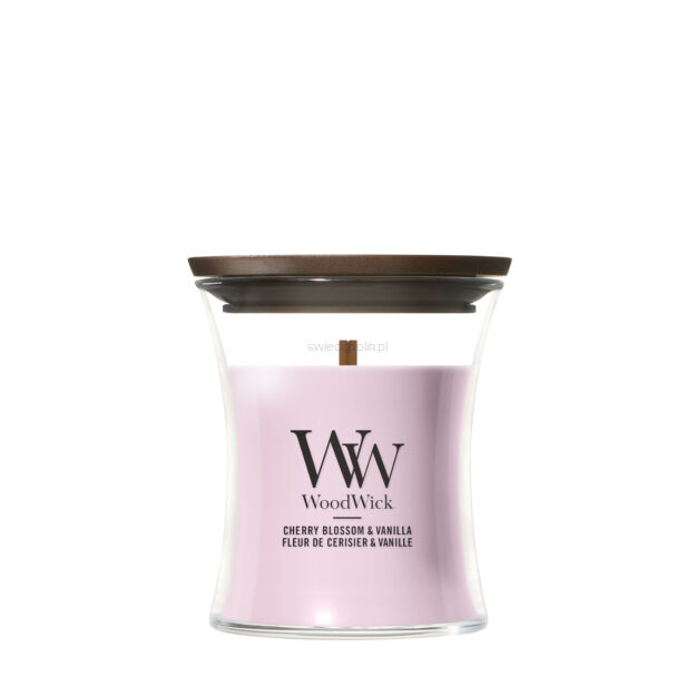 WoodWick Cherry Blossom & Vanilla mała świeca zapachowa 85g